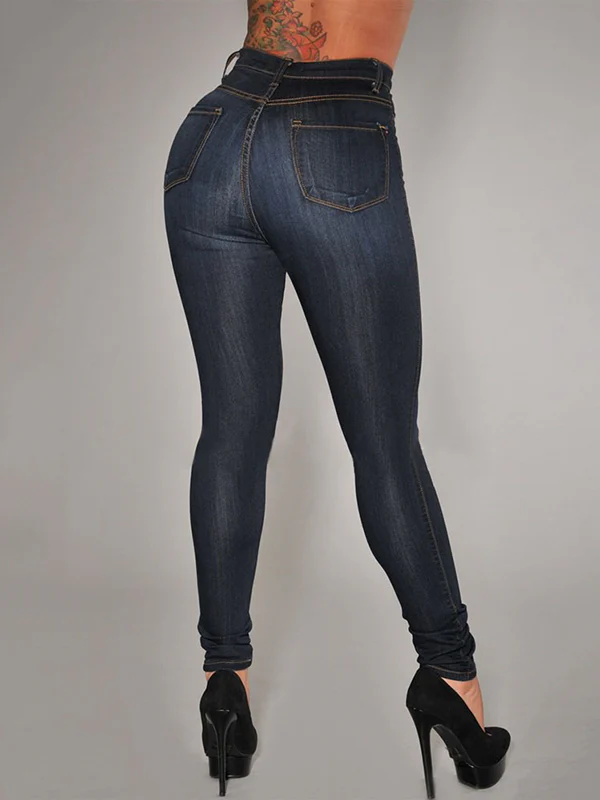 Skinny Leg High-Waisted Split-Joint Jean Pants Bottoms - Image 8