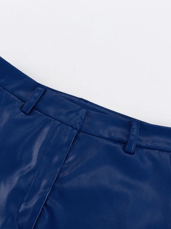 Skinny Leg Straight Leg High-Waisted Solid Color Split-Joint PU Pants Trousers - Image 9