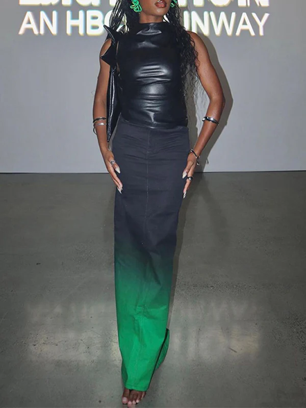 Skinny Sleeveless Asymmetric Pleated Solid Color Mock Neck Vest Top - Image 5