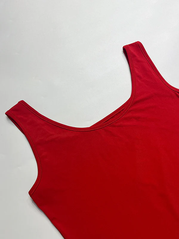 Skinny Sleeveless Asymmetric Solid Color Split-Side Square-Neck Tank Top - Image 8