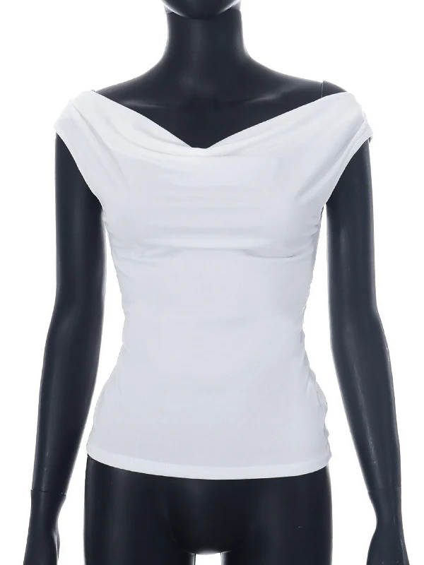 Skinny Sleeveless Backless Solid Color Split-Joint Tied Off-The-Shoulder T-Shirts Tops - Image 12
