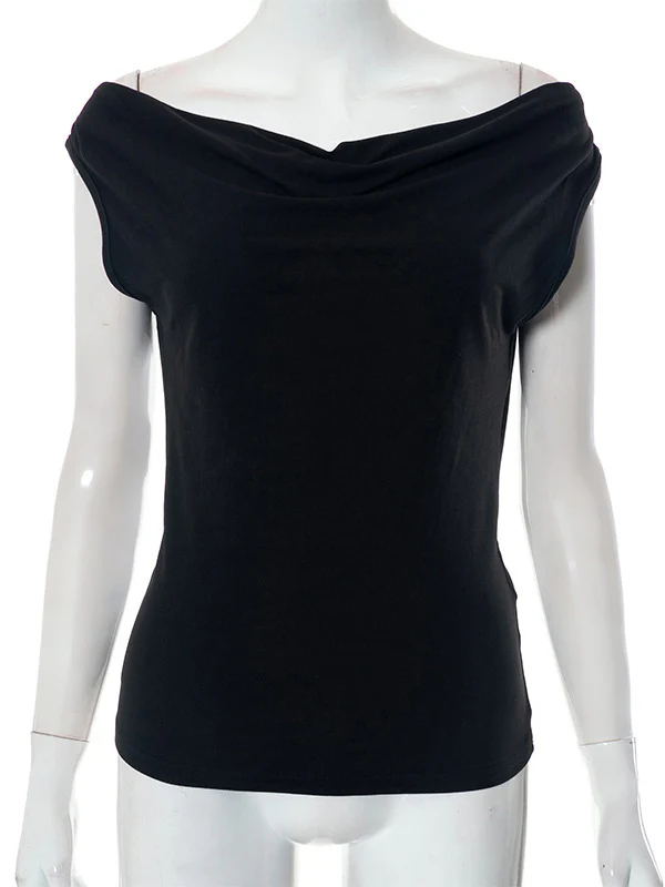 Skinny Sleeveless Backless Solid Color Split-Joint Tied Off-The-Shoulder T-Shirts Tops - Image 13