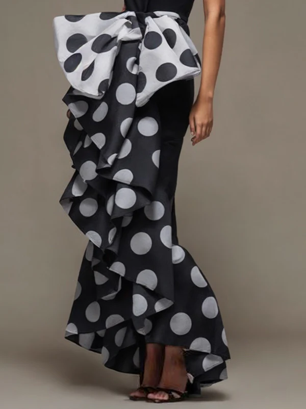 Skinny Sleeveless Bow-Embellished Pleated Polka-Dot Split-Joint Tube Maxi Dresses - Image 3