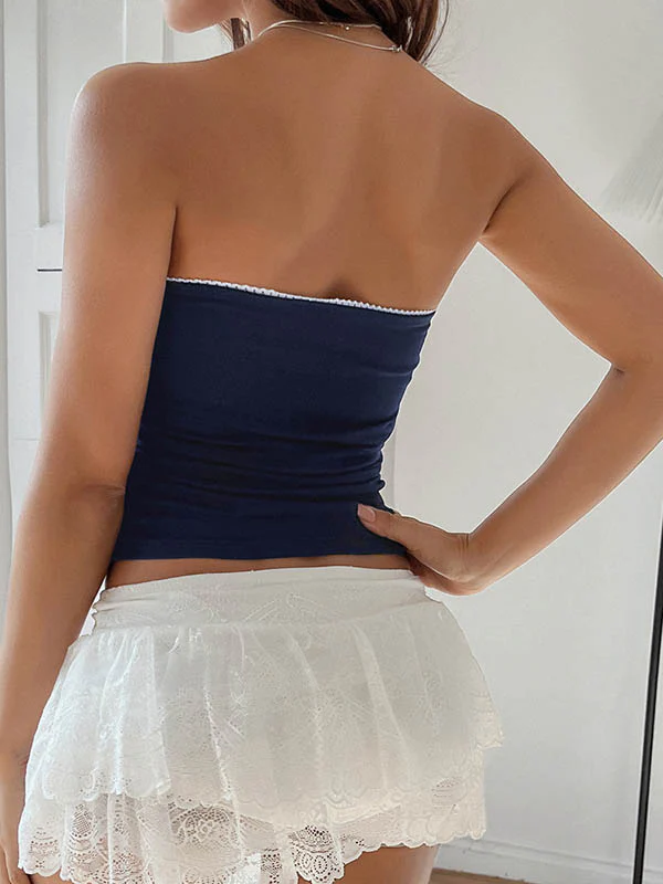 Skinny Sleeveless Bowknot Solid Color Tube Vest Top - Image 6
