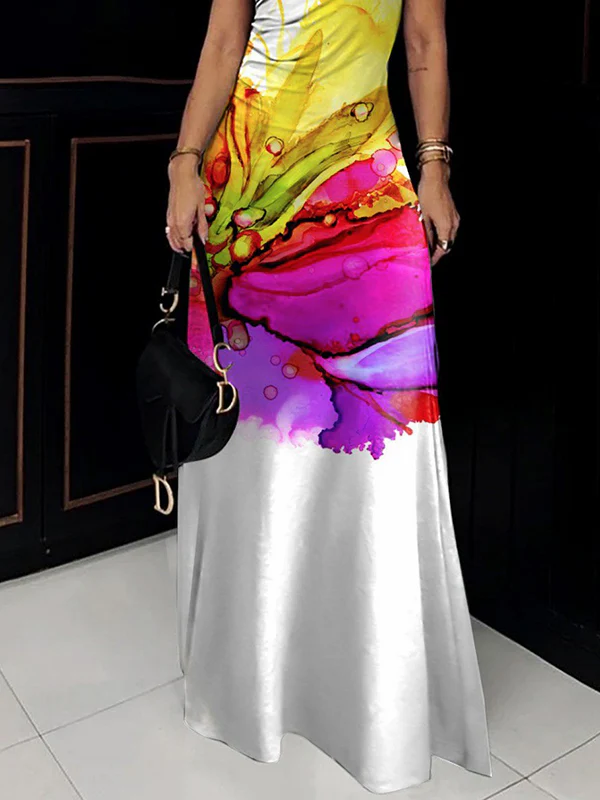 Skinny Sleeveless Flower Print High Neck Maxi Dresses - Image 6