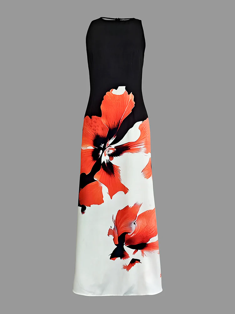 Skinny Sleeveless Flower Print Round-Neck Maxi Dresses - Image 4