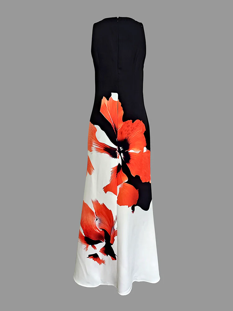 Skinny Sleeveless Flower Print Round-Neck Maxi Dresses - Image 5