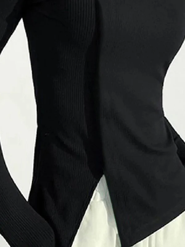 Skinny Solid Color Split-Joint High Neck T-shirts - Image 3