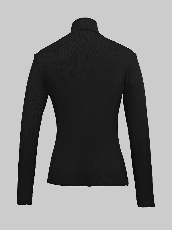 Skinny Solid Color Split-Joint High Neck T-shirts - Image 5