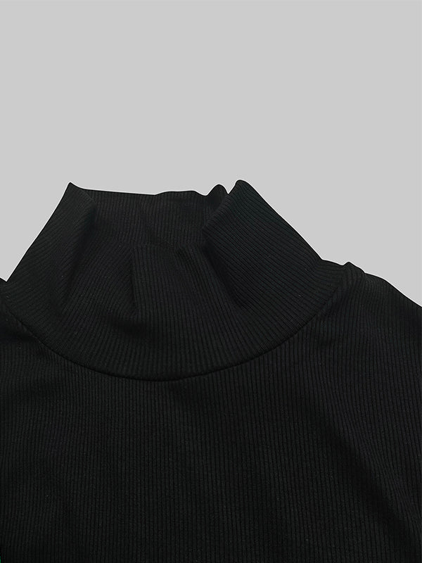 Skinny Solid Color Split-Joint High Neck T-shirts - Image 7