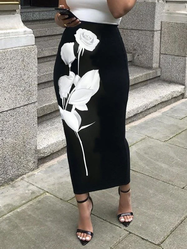 Skinny Wrap Flower Print Skirts Bottoms