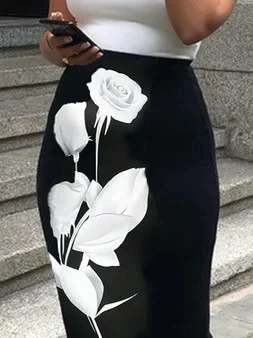 Skinny Wrap Flower Print Skirts Bottoms - Image 2