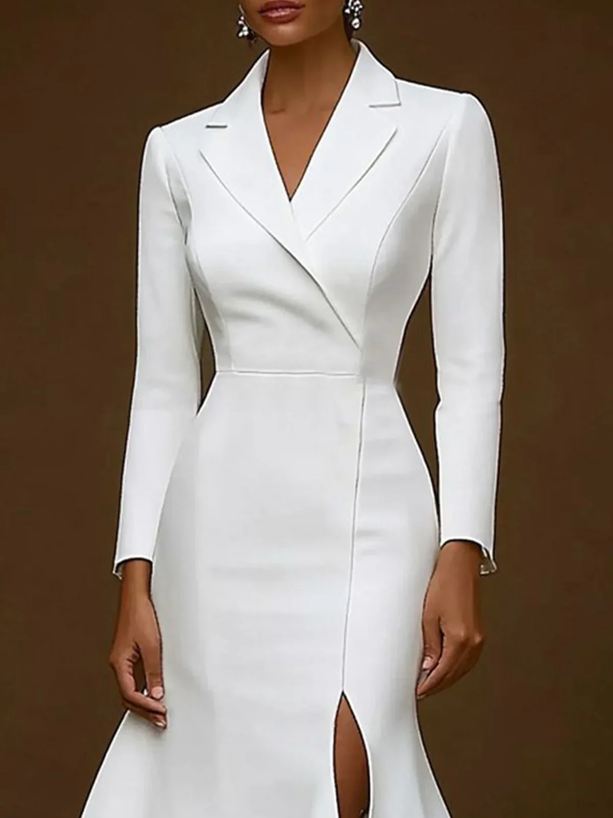 Skinny Wrap Solid Color Notched Collar Midi Dresses - Image 2