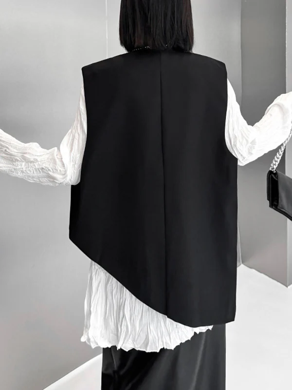 Sleeveless Asymmetric Buttoned Embroidered V-Neck Vest Top - Image 7