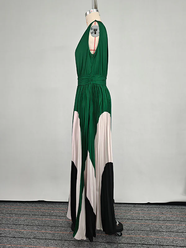 Sleeveless Asymmetric Pleated Printed One-Shoulder Maxi Dresses - Image 10