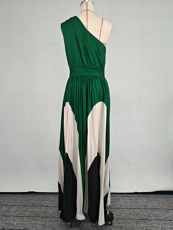 Sleeveless Asymmetric Pleated Printed One-Shoulder Maxi Dresses - Image 11