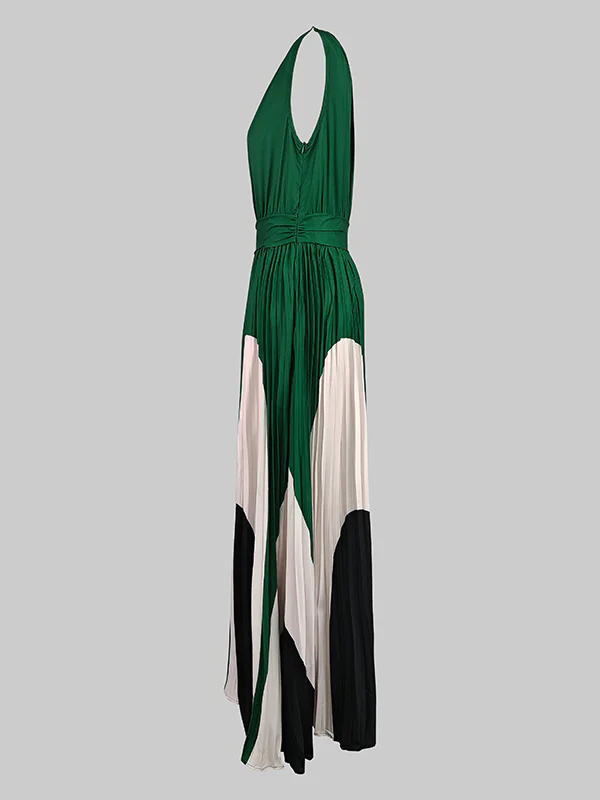 Sleeveless Asymmetric Pleated Printed One-Shoulder Maxi Dresses - Image 7