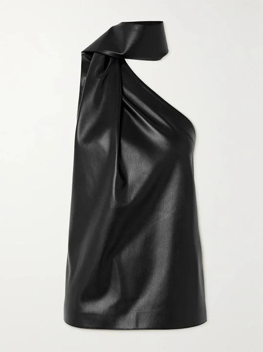 Sleeveless Asymmetric Solid Color High Neck Vest Top - Image 4