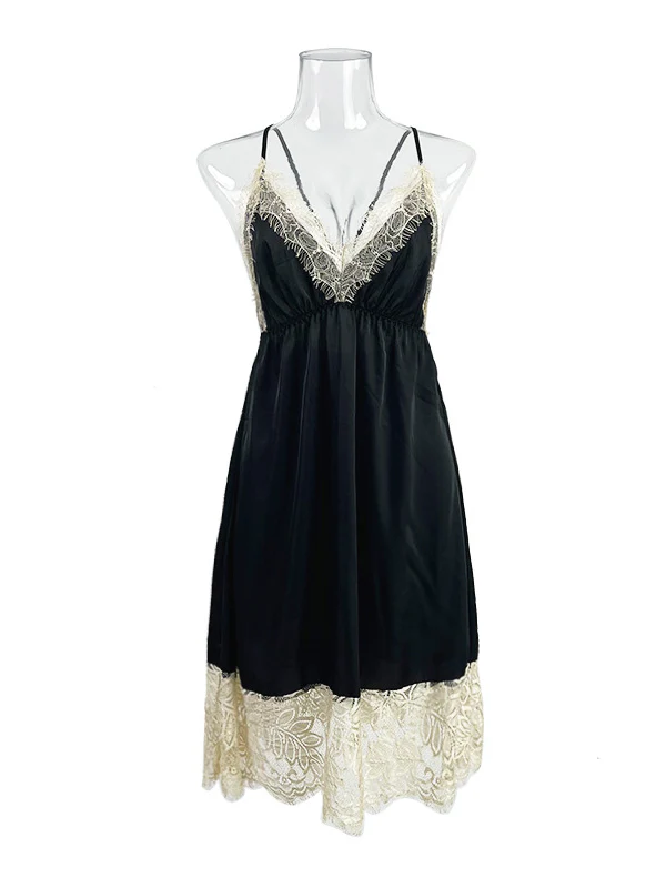Sleeveless Backless Lacy Split-Joint Spaghetti-Neck Intimates&Pajamas - Image 15