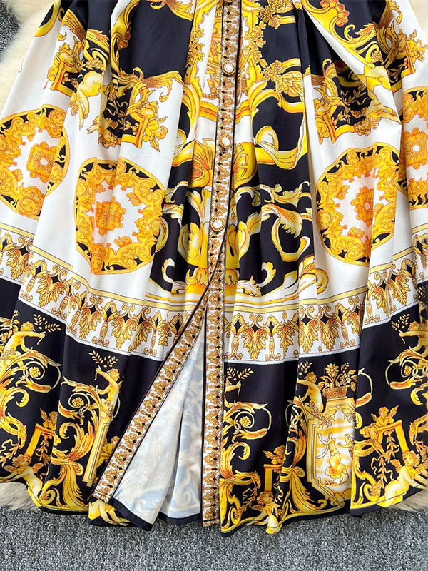 Sleeveless Belt Buckle Buttoned Contrast Color Floral Printed Midi Dresses - Image 8