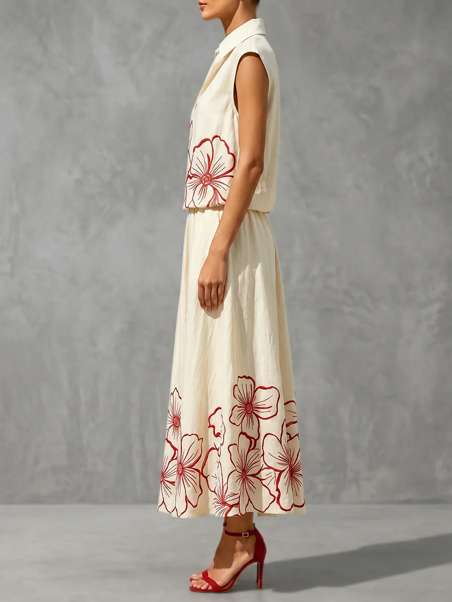 Sleeveless Contrast Color Floral Printed Lapel Blouses&Shirts Tops - Image 3