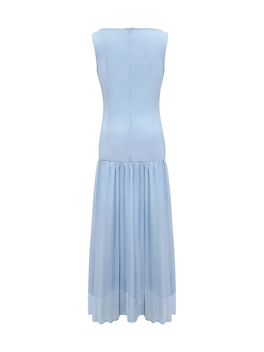 Sleeveless Gauze Pleated Solid Color Split-Joint Boat Neck Evening Dresses Maxi Dresses - Image 12