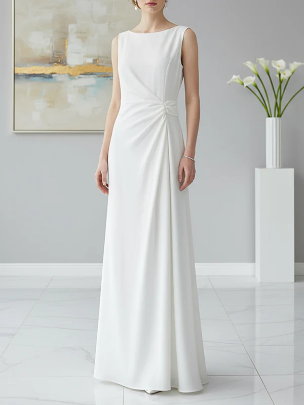 Sleeveless Gauze Pleated Solid Color Split-Joint Round-Neck Evening Dresses Maxi Dresses - Image 4
