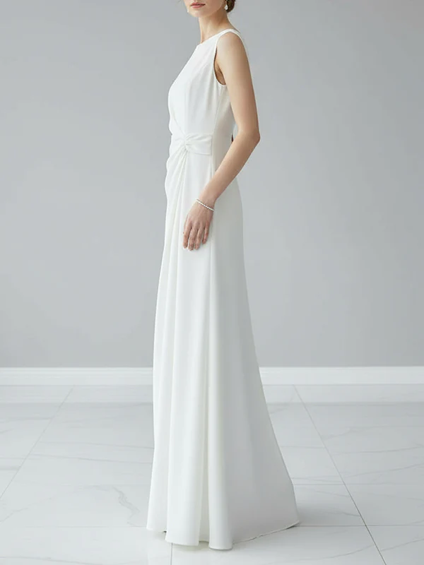 Sleeveless Gauze Pleated Solid Color Split-Joint Round-Neck Evening Dresses Maxi Dresses - Image 5