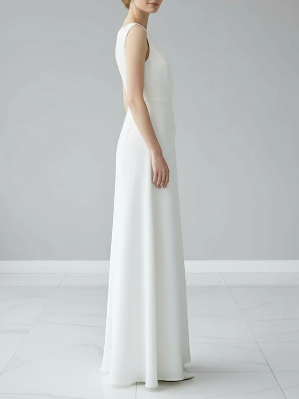 Sleeveless Gauze Pleated Solid Color Split-Joint Round-Neck Evening Dresses Maxi Dresses - Image 6