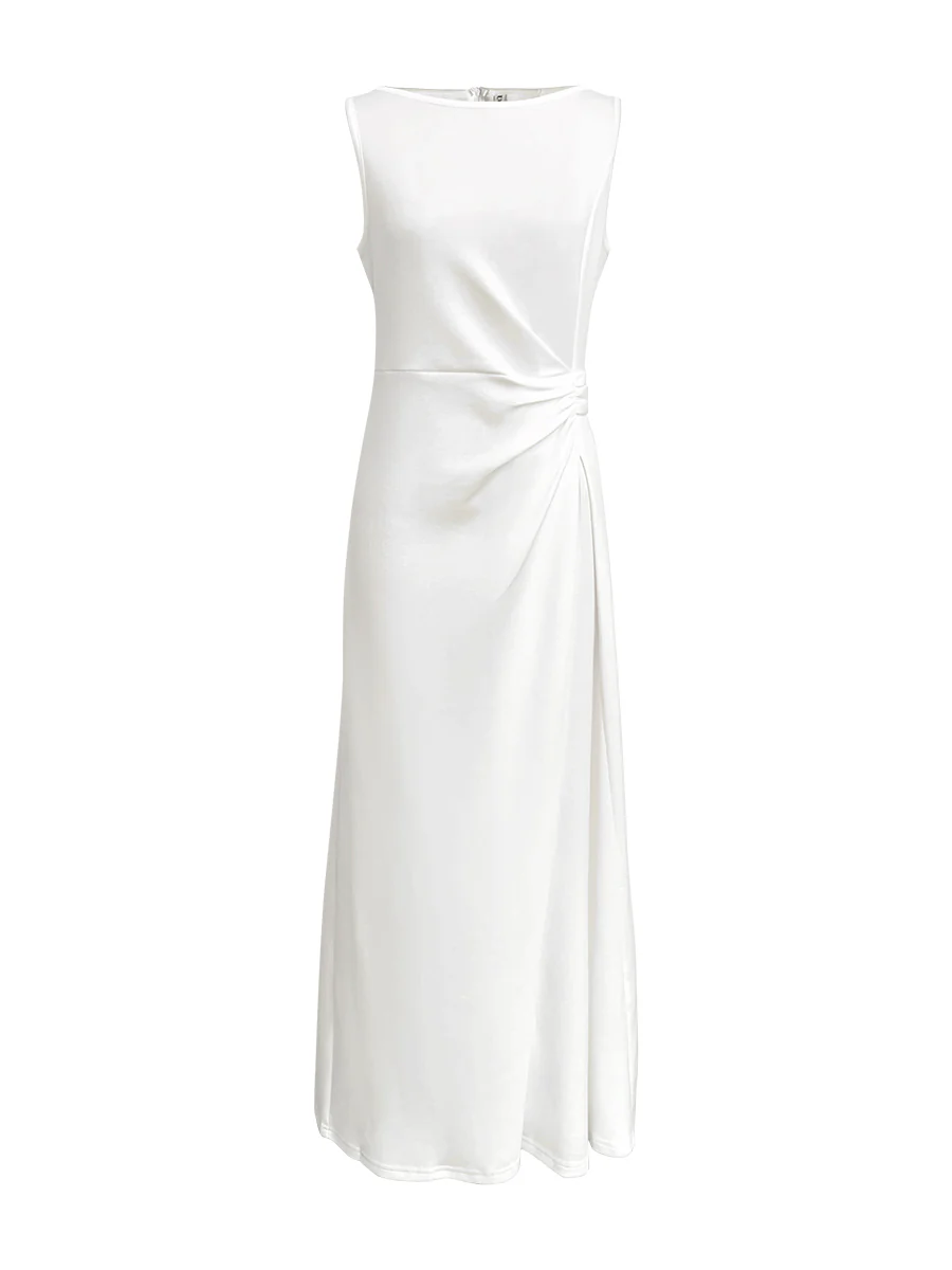 Sleeveless Gauze Pleated Solid Color Split-Joint Round-Neck Evening Dresses Maxi Dresses - Image 7