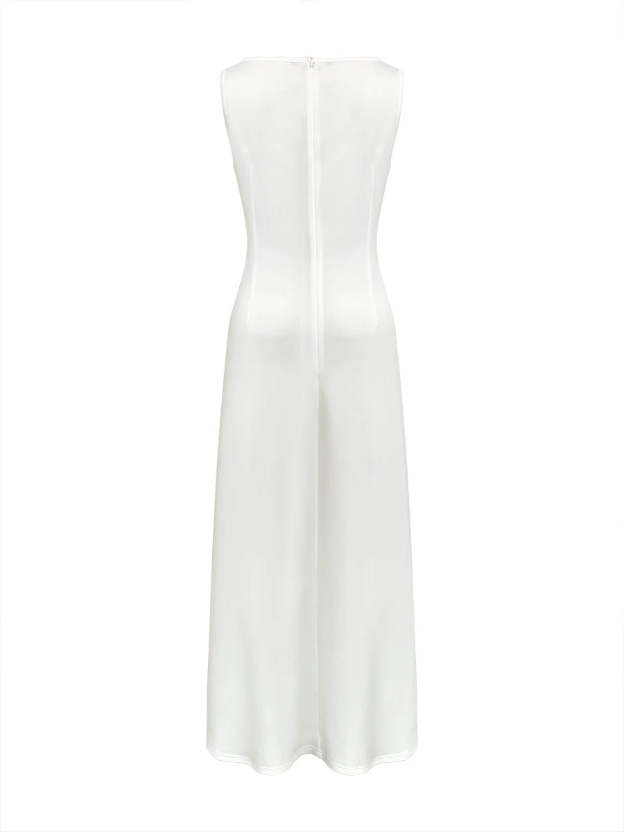Sleeveless Gauze Pleated Solid Color Split-Joint Round-Neck Evening Dresses Maxi Dresses - Image 8