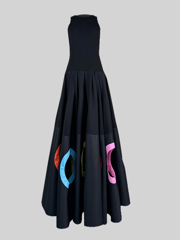 Sleeveless Hollow Pleated Split-Joint Round-neck Maxi Dresses - Image 4