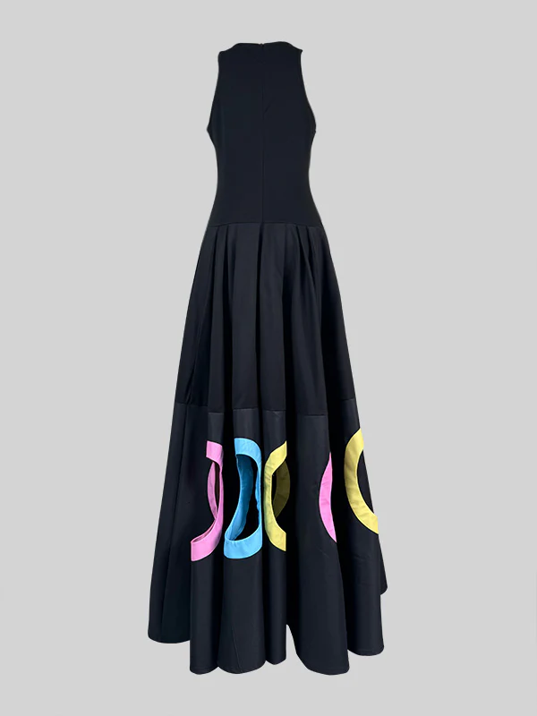 Sleeveless Hollow Pleated Split-Joint Round-neck Maxi Dresses - Image 5