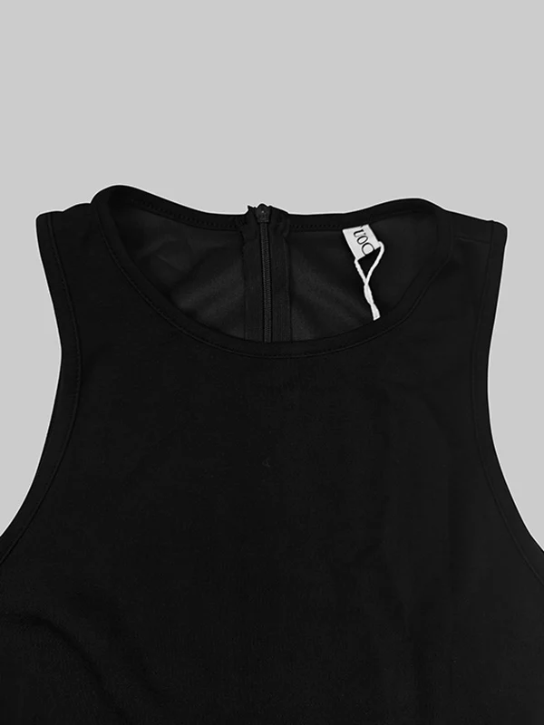 Sleeveless Hollow Pleated Split-Joint Round-neck Maxi Dresses - Image 8
