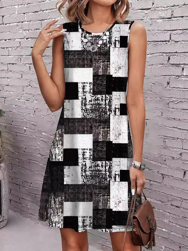 Sleeveless Plaid Round-Neck Mini Dresses - Image 3