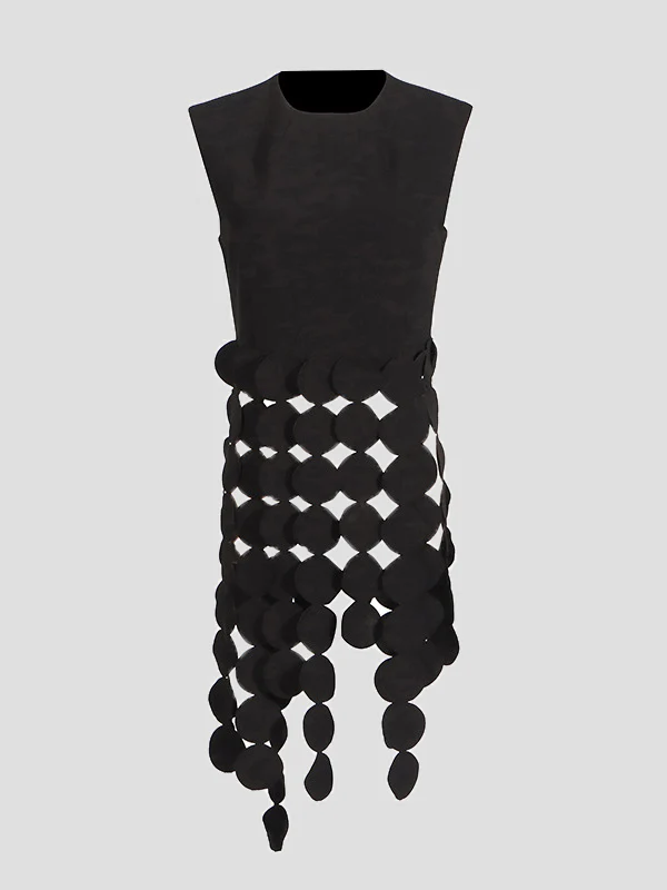 Sleeveless Polka-Dot Solid Color Split-Joint Tasseled Round-Neck Vest Top