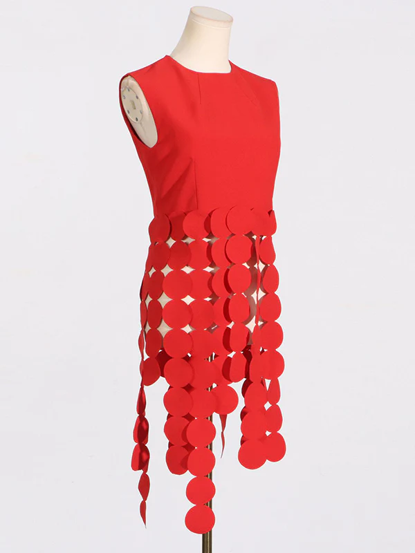 Sleeveless Polka-Dot Solid Color Split-Joint Tasseled Round-Neck Vest Top - Image 10