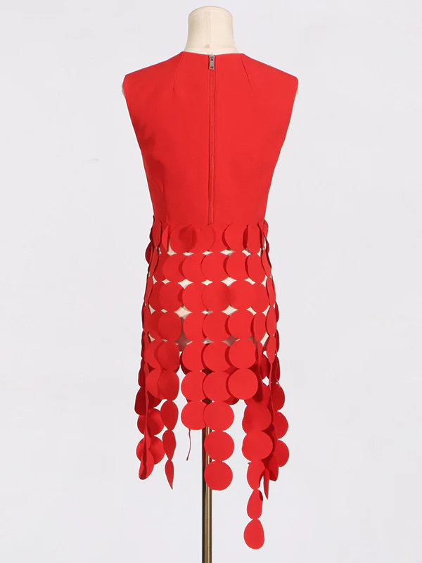 Sleeveless Polka-Dot Solid Color Split-Joint Tasseled Round-Neck Vest Top - Image 11