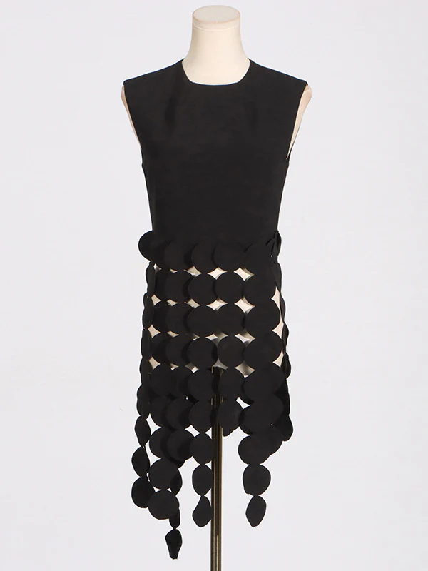 Sleeveless Polka-Dot Solid Color Split-Joint Tasseled Round-Neck Vest Top - Image 3