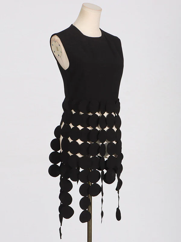 Sleeveless Polka-Dot Solid Color Split-Joint Tasseled Round-Neck Vest Top - Image 4