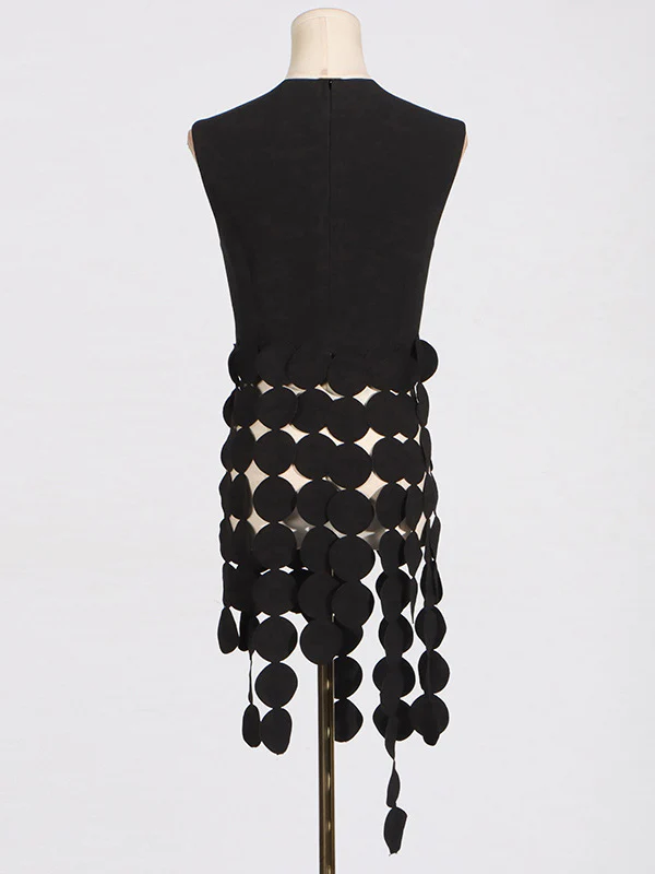 Sleeveless Polka-Dot Solid Color Split-Joint Tasseled Round-Neck Vest Top - Image 5