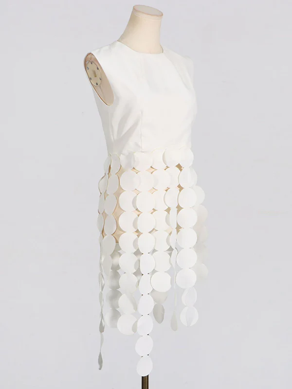 Sleeveless Polka-Dot Solid Color Split-Joint Tasseled Round-Neck Vest Top - Image 7