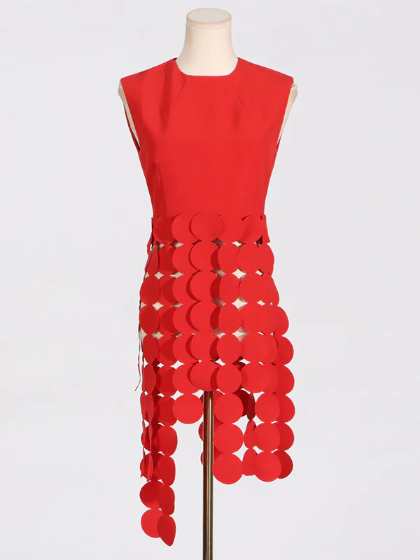 Sleeveless Polka-Dot Solid Color Split-Joint Tasseled Round-Neck Vest Top - Image 9