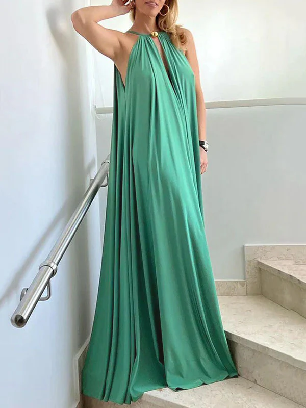 Sleeveless Solid Color Deep V-Neck Maxi Dresses - Image 5