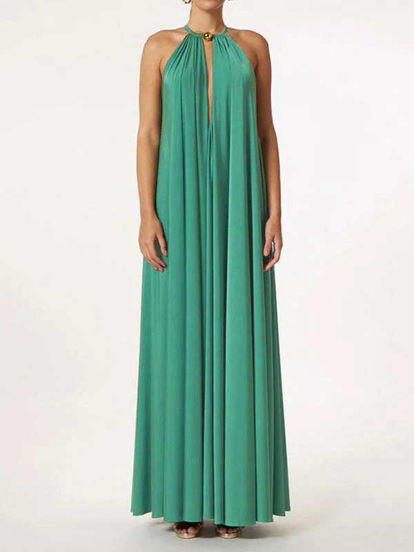 Sleeveless Solid Color Deep V-Neck Maxi Dresses - Image 6