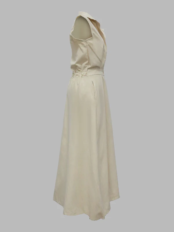 Sleeveless Solid Color Lapel Midi Dresses - Image 10