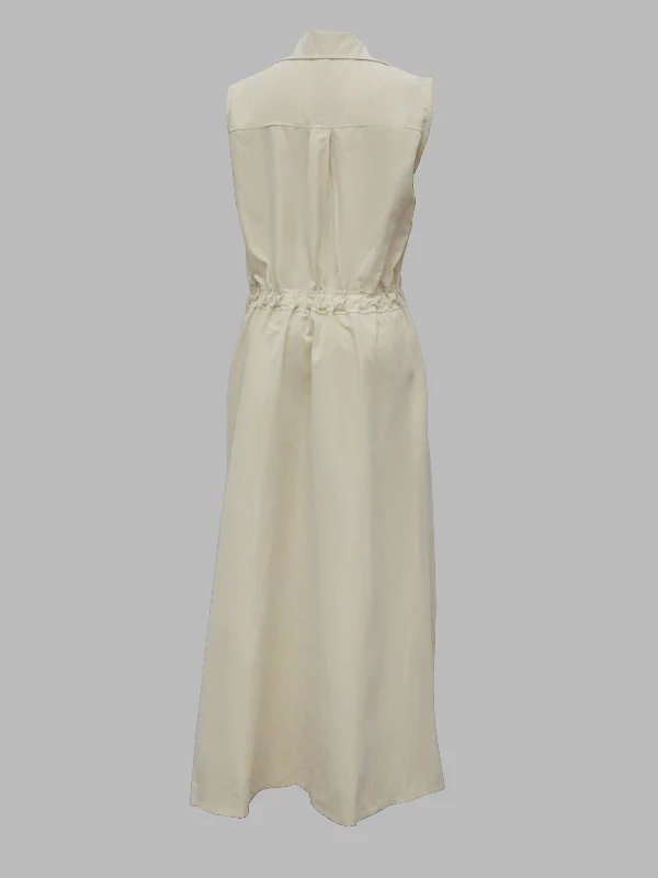 Sleeveless Solid Color Lapel Midi Dresses - Image 11