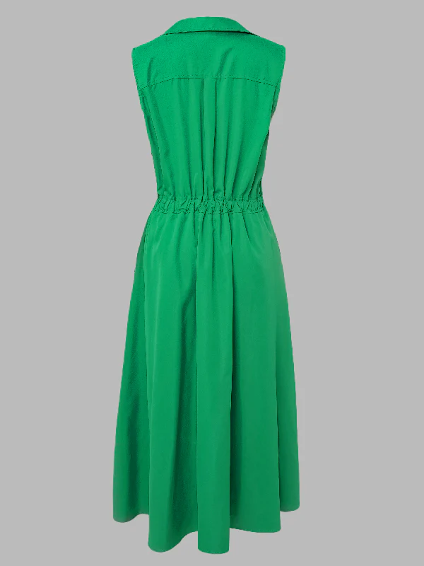 Sleeveless Solid Color Lapel Midi Dresses - Image 8