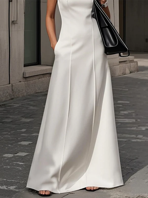 Sleeveless Solid Color Round-Neck Maxi Dresses - Image 3