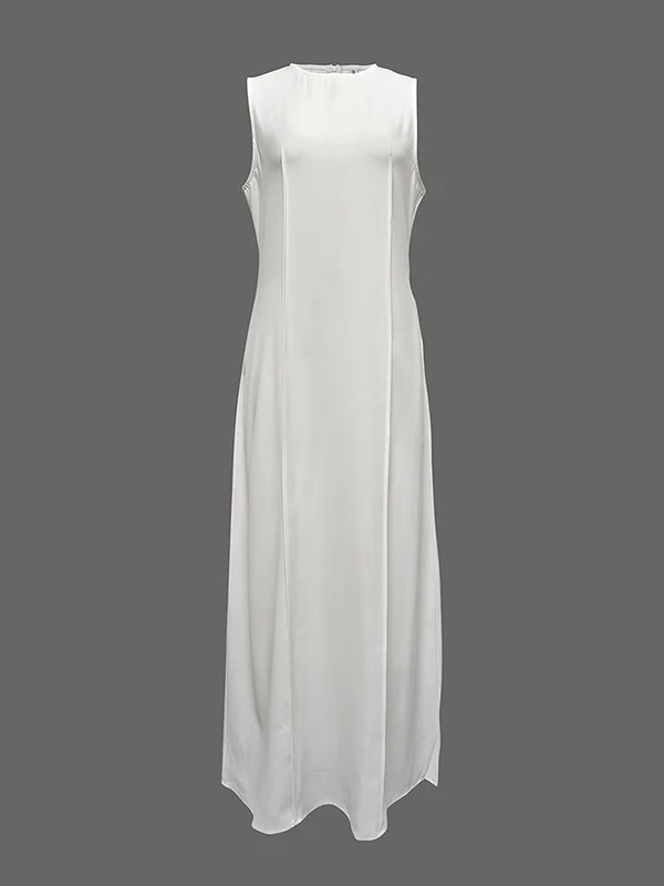 Sleeveless Solid Color Round-Neck Maxi Dresses - Image 4
